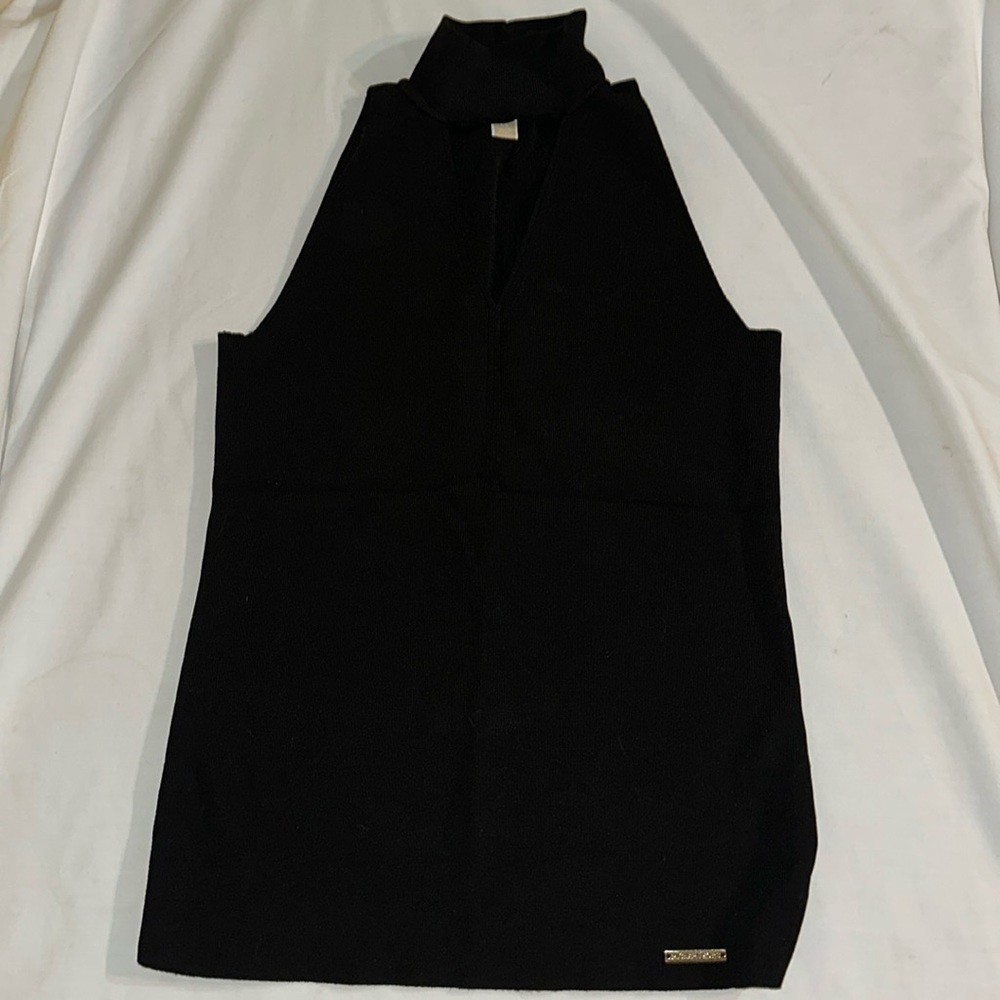 Michael Kors Sleeveless Mid Turtleneck Sweater with V Cut Out